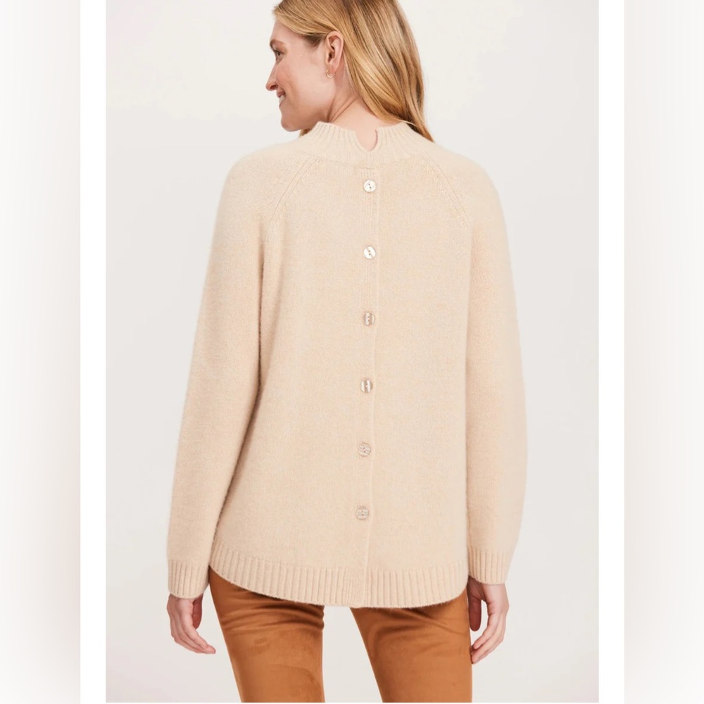 Tyler Boe Cashmere BLACK Button-Back Sweater (stock photo in cream)